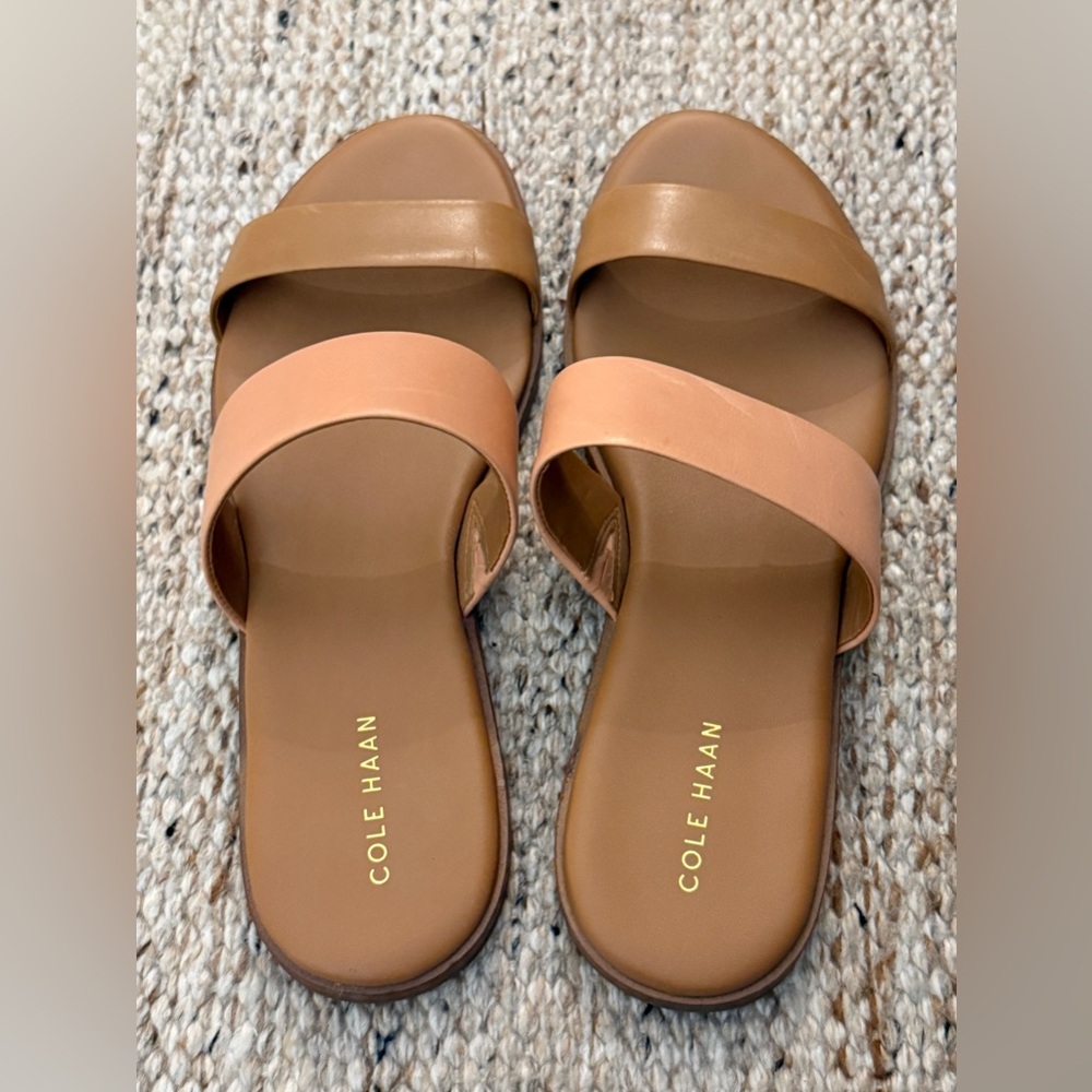 Cole Haan Women's Dual-Tone Nude - Peach Leather Slide Sandals; Size 7 1/2 B.